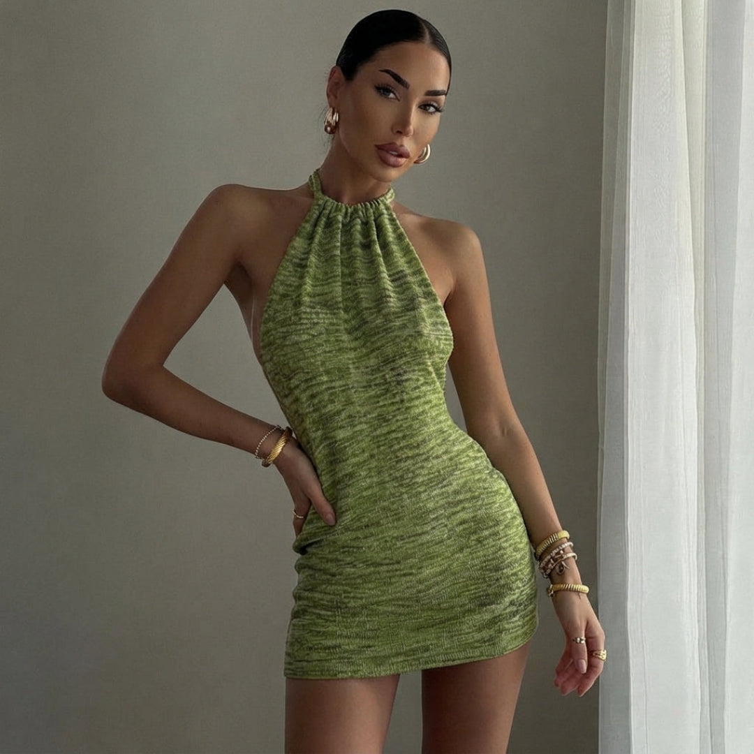 Luna Blaze Backless Halter Mini Dress