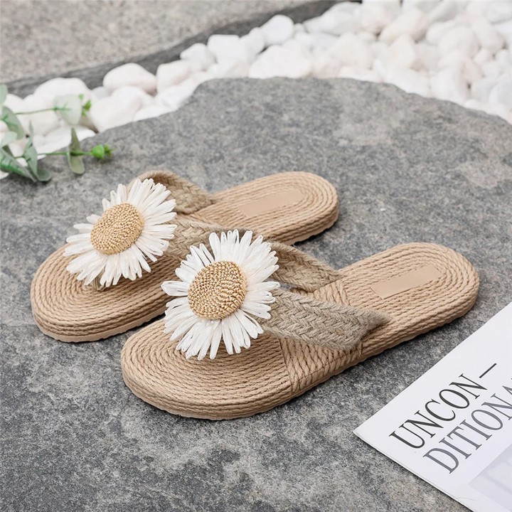 Sunflower sandals in a plain surface