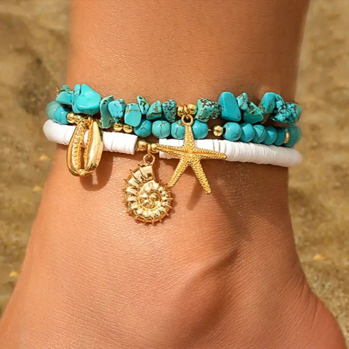 Freya Abyss Stone Charm 3-Piece Anklet Set