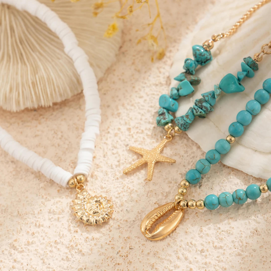 Freya Abyss Stone Charm 3-Piece Anklet Set