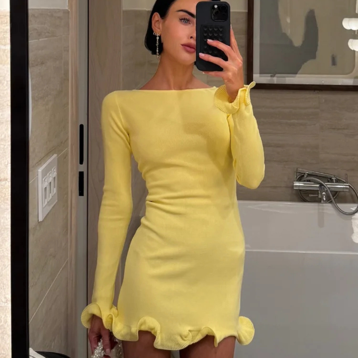 Marcelline Tiered Flare Mini Dress in Yellow