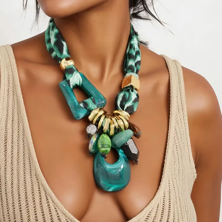 Blue Statement Necklace worn by a women