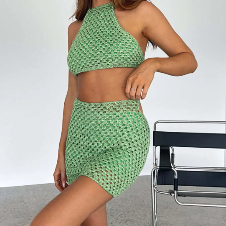 Poolside Siren Halter Bikini Cover-Up in Green