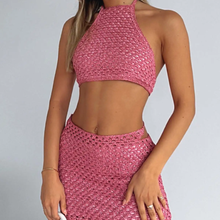 Poolside Siren Halter Bikini Cover-Up in Pink
