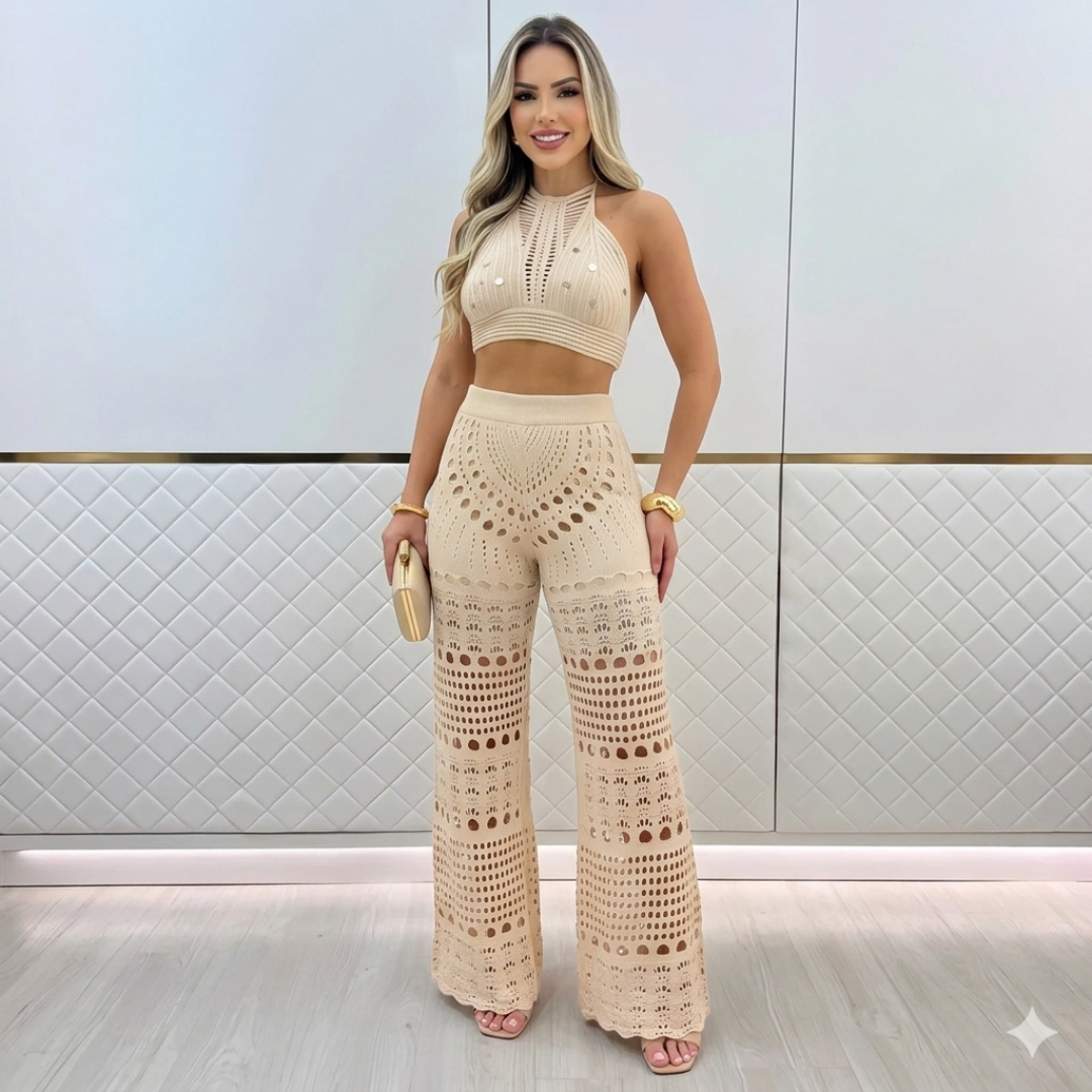 Aloura drift knit set for women, relaxed knit two-piece outfit for beach, vacation, and casual summer looks