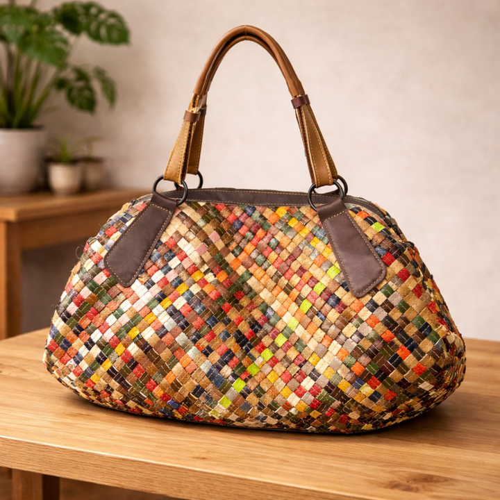 Aurelia prism woven tote bag, lightweight woven handbag for beach, travel, and casual summer styling