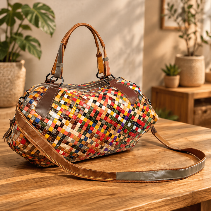 Aurelia prism woven tote bag, lightweight woven handbag for beach, travel, and casual summer styling