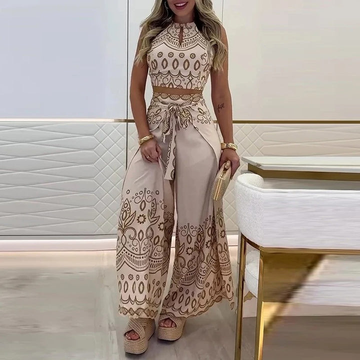Boho Edge Sleeveless Blouse and Pant Set