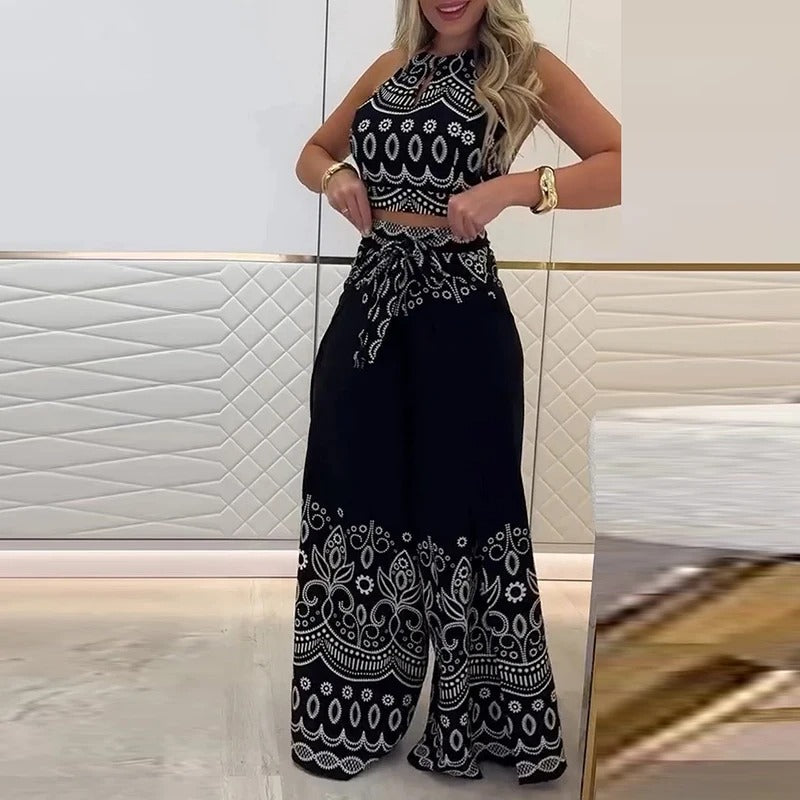 Boho Edge Sleeveless Blouse and Pant Set