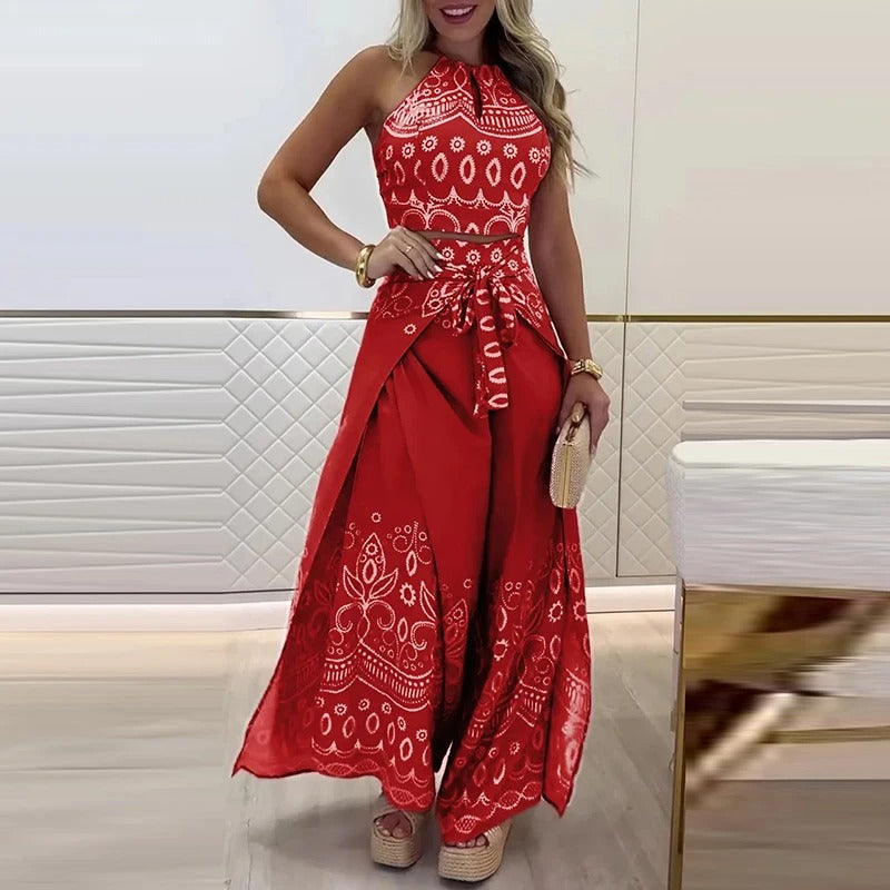 Boho Edge Sleeveless Blouse and Pant Set