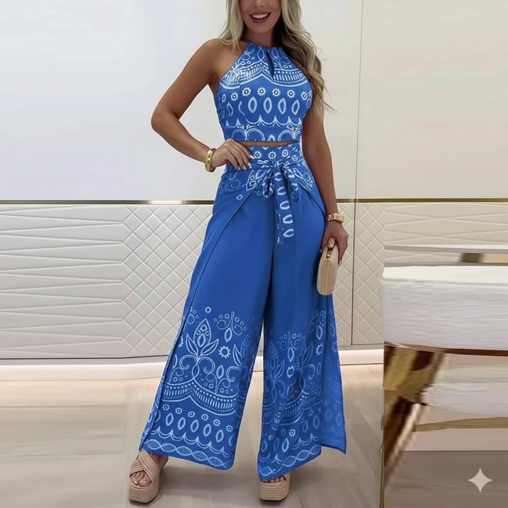 Boho Edge Sleeveless Blouse and Pant Set