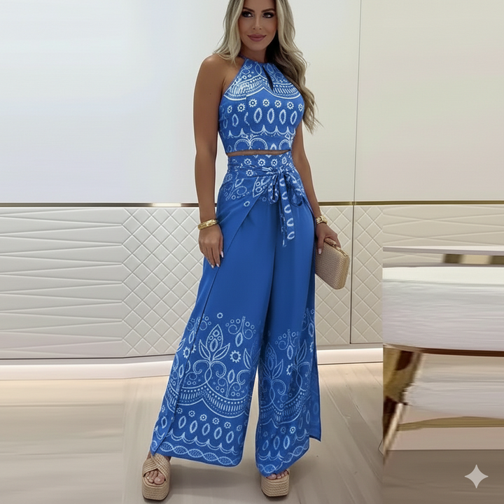 Boho Edge Sleeveless Blouse and Pant Set