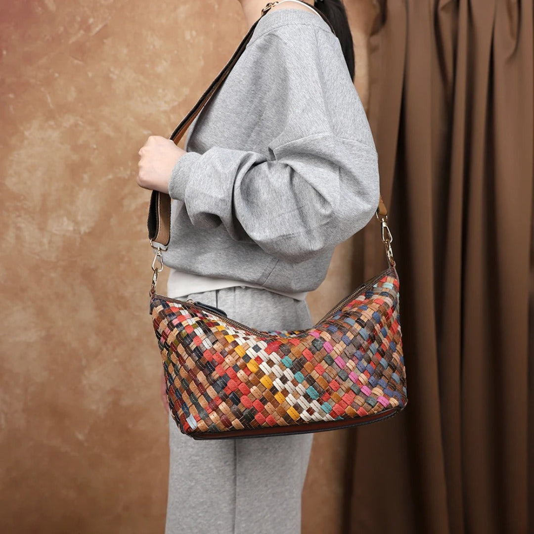 Elowen weave luxe carryall bag, large woven handbag for travel, work, and everyday essentials