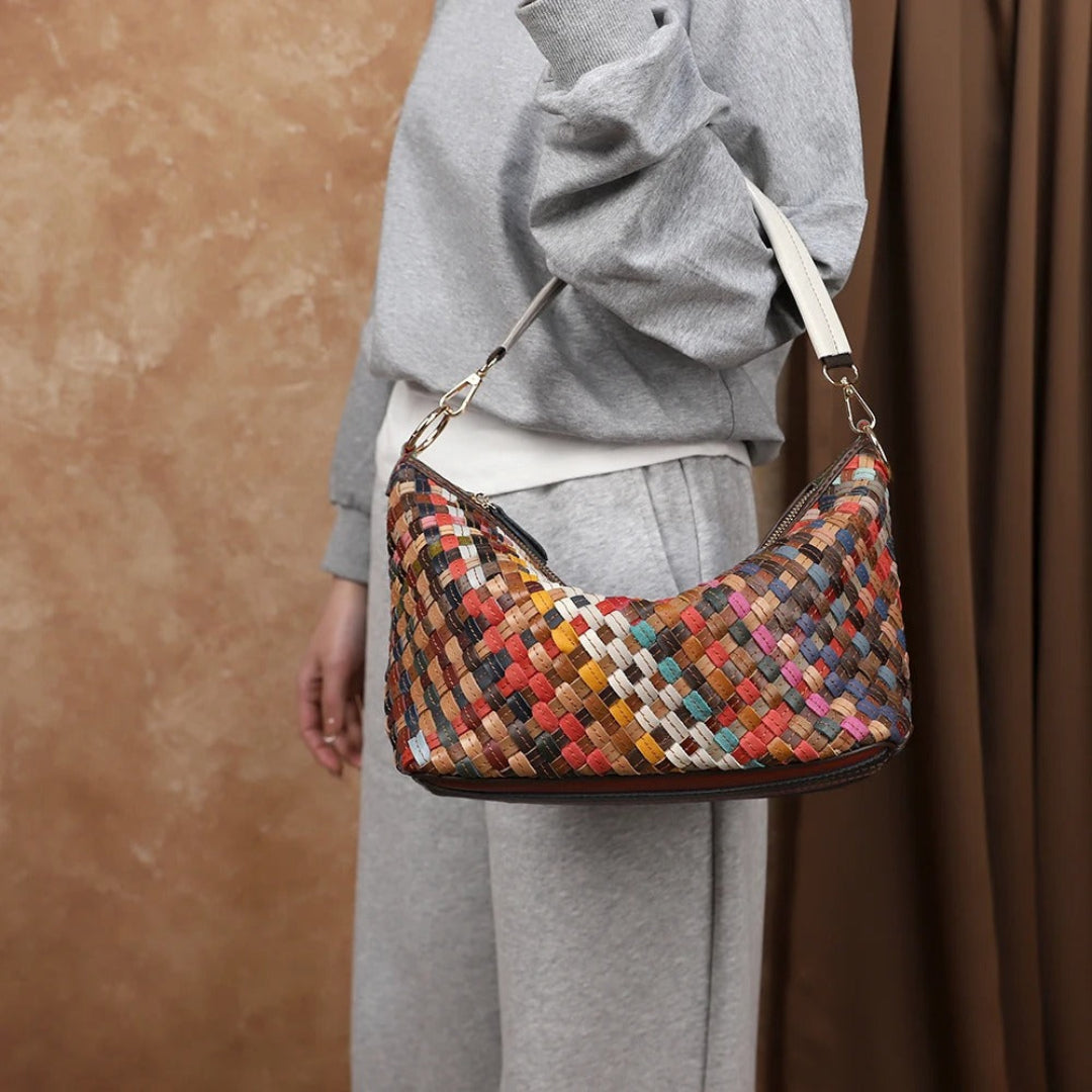 Elowen weave luxe carryall bag, large woven handbag for travel, work, and everyday essentials