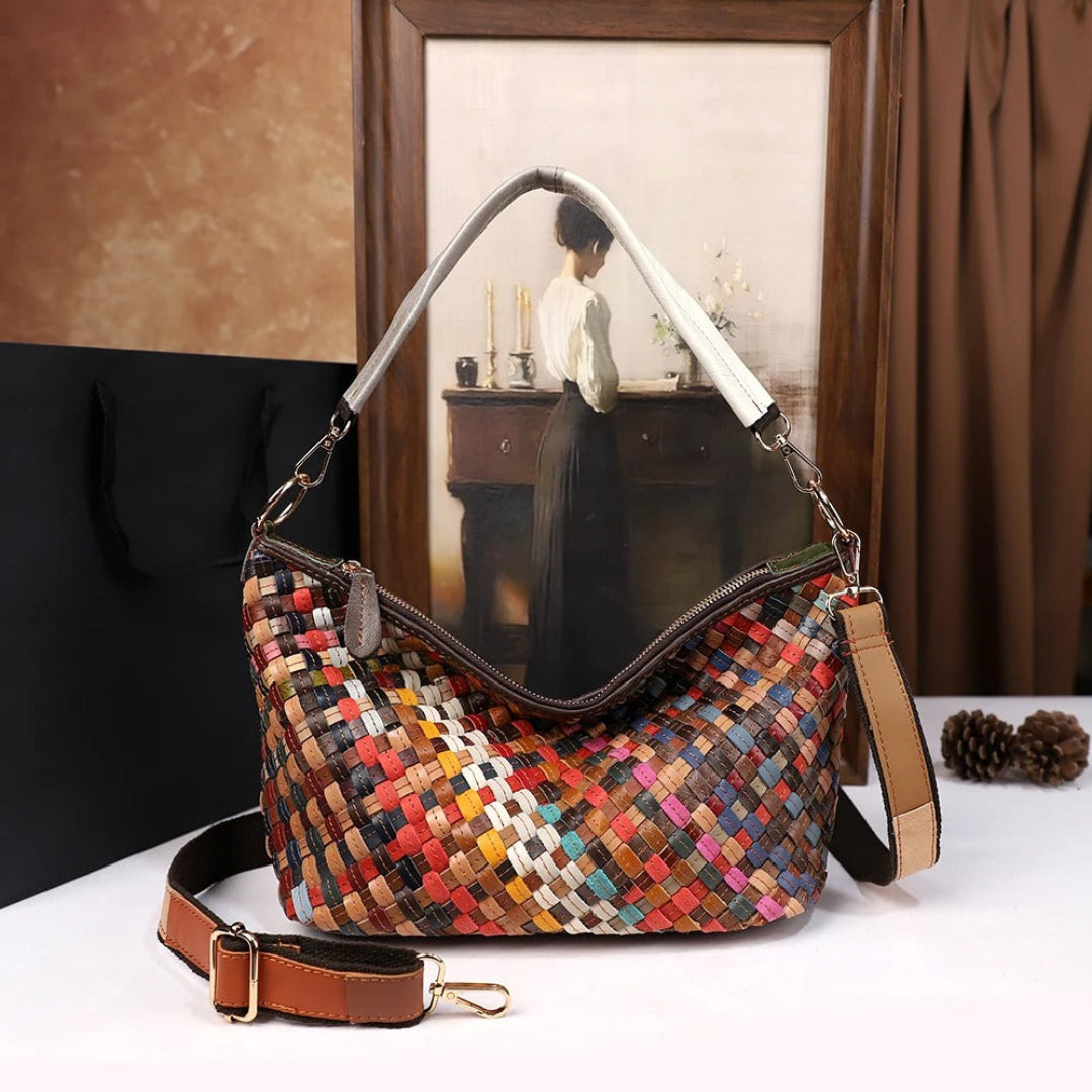 Elowen weave luxe carryall bag, large woven handbag for travel, work, and everyday essentials