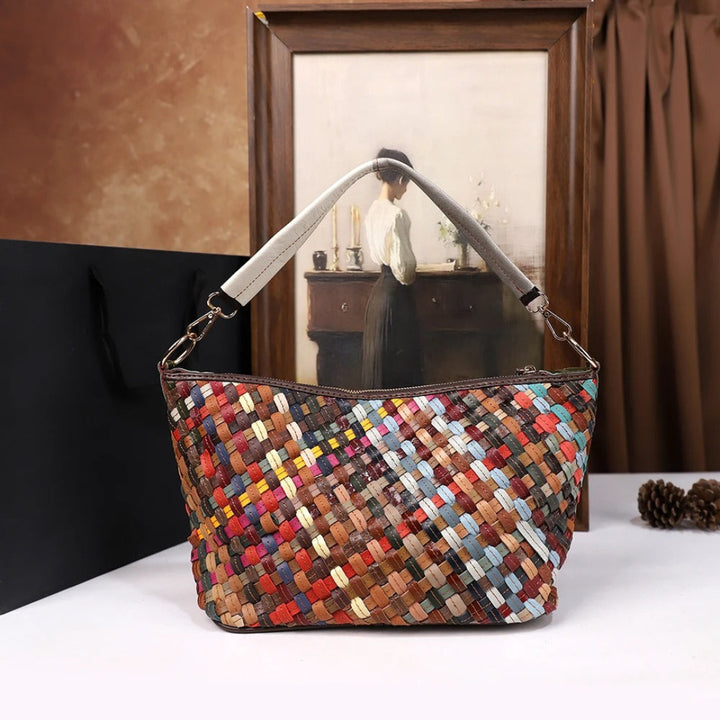 Elowen weave luxe carryall bag, large woven handbag for travel, work, and everyday essentials