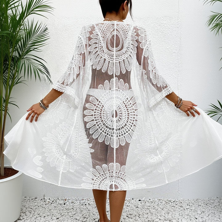 Floralia Sheer Lace Embroidered Beach Kimono