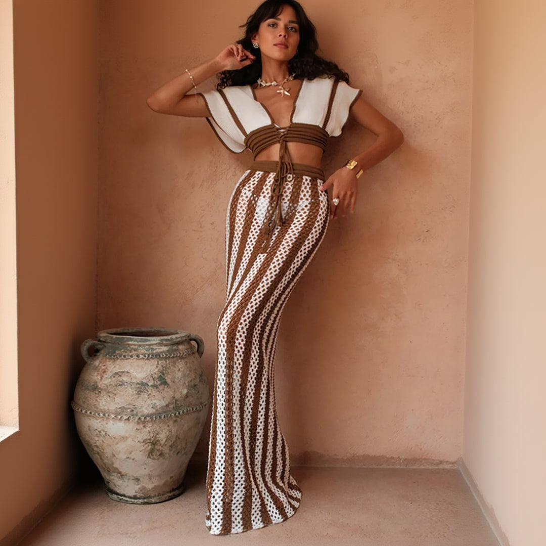 Island Royale Striped Crochet Two-Piece