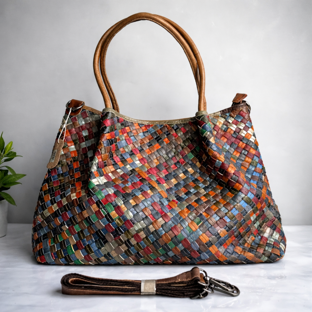 Lara nomad woven tote bag, boho woven handbag for beach, vacation, and everyday carry