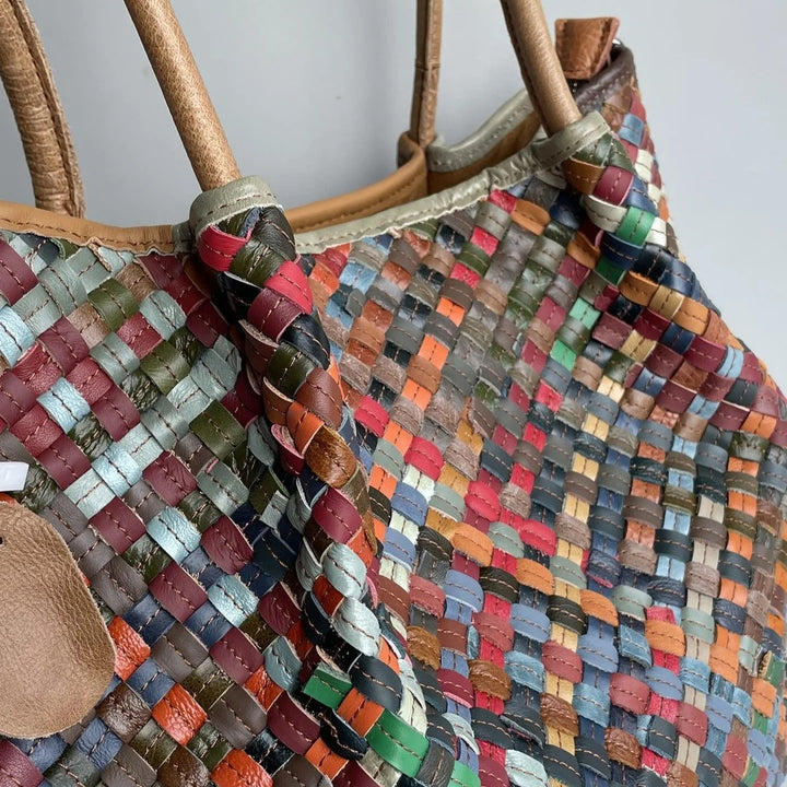 Lara nomad woven tote bag, boho woven handbag for beach, vacation, and everyday carry