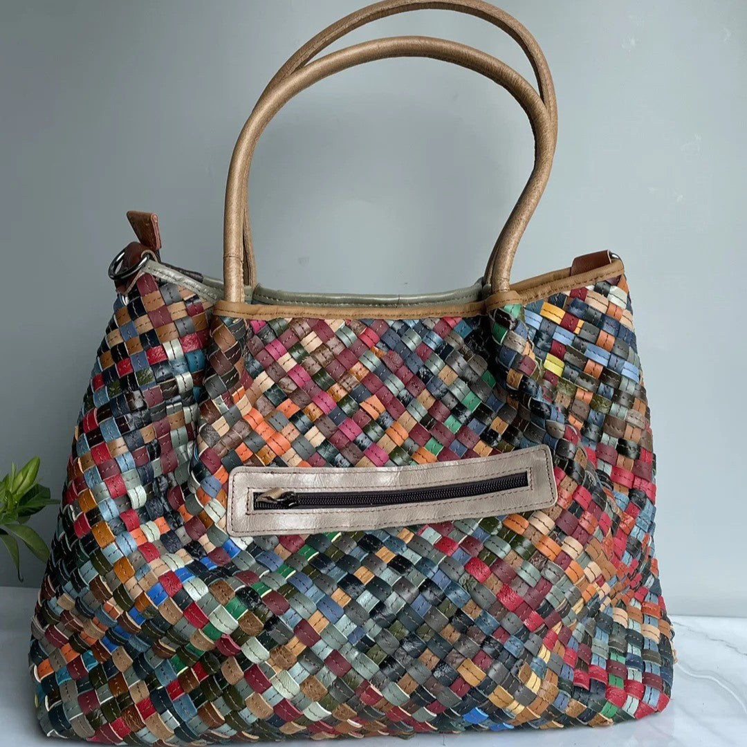 Lara nomad woven tote bag, boho woven handbag for beach, vacation, and everyday carry