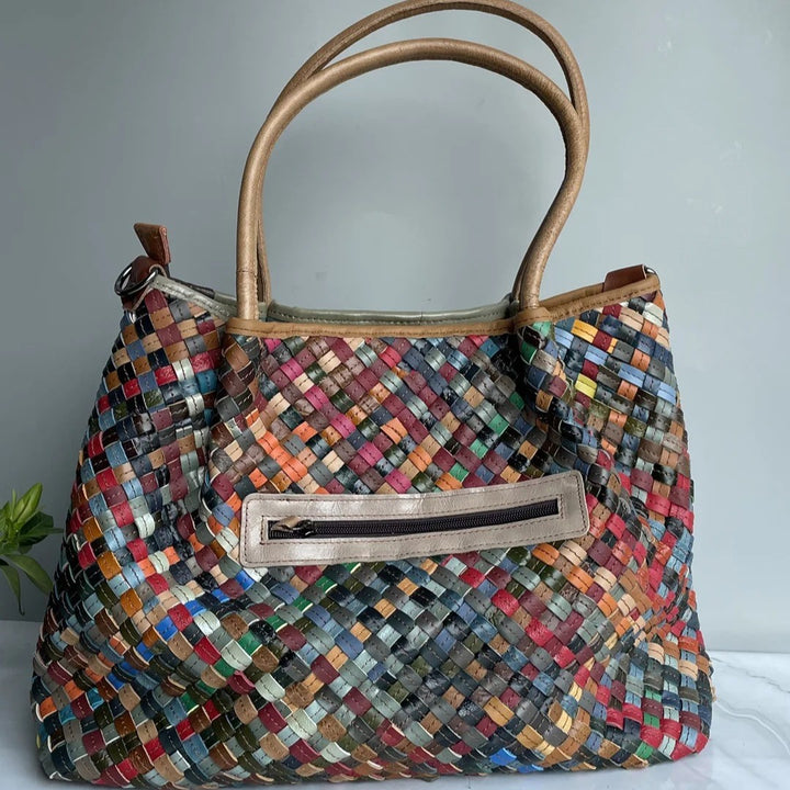 Lara nomad woven tote bag, boho woven handbag for beach, vacation, and everyday carry