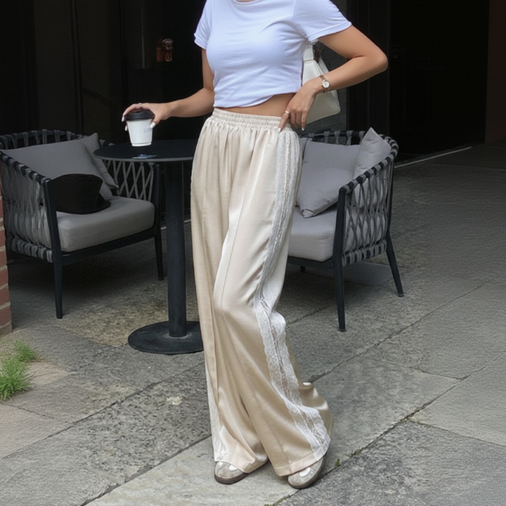 Luxe satin wide leg pants for women, high-waisted silky flowy trousers, elegant evening and formal statement bottoms