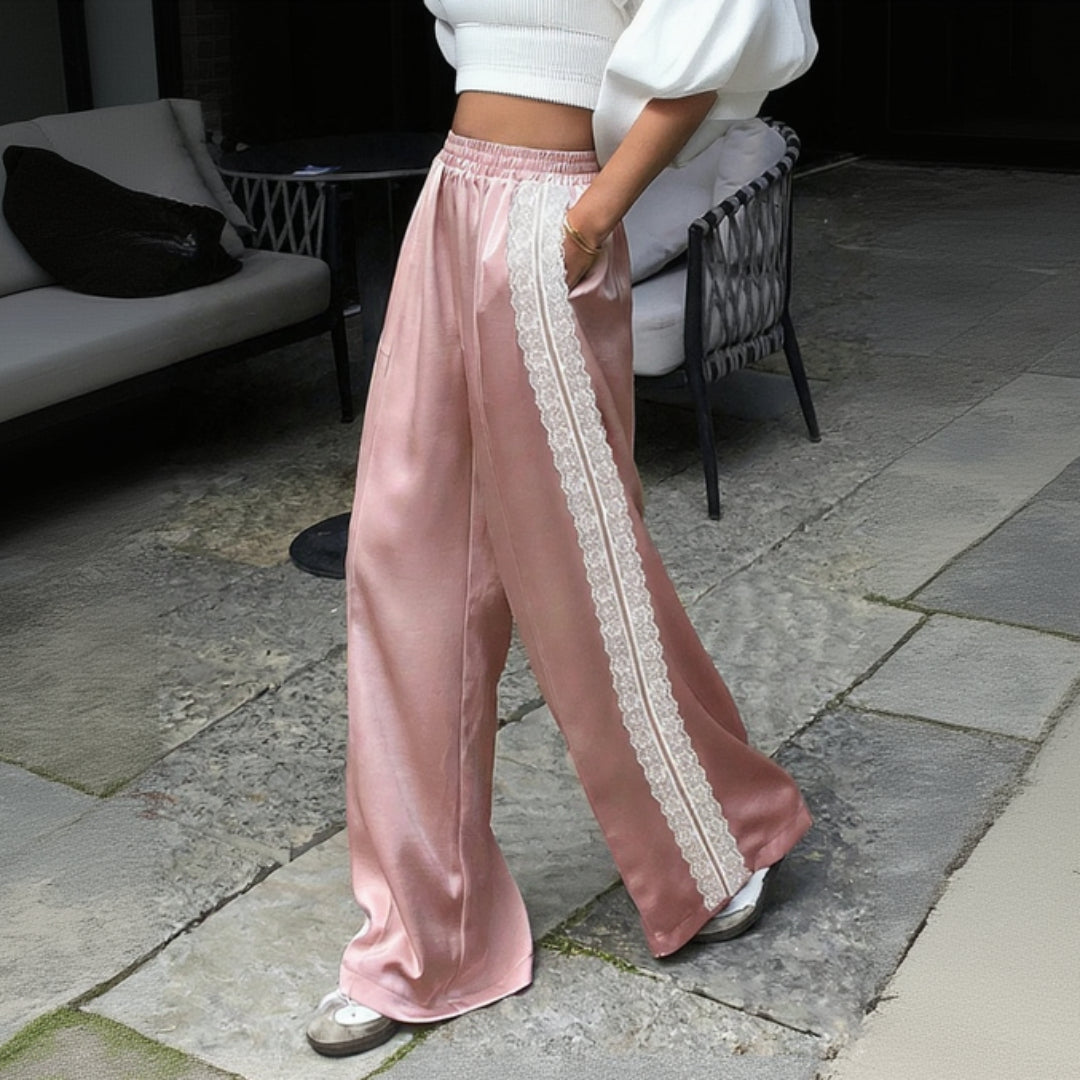 Luxe satin wide leg pants for women, high-waisted silky flowy trousers, elegant evening and formal statement bottoms