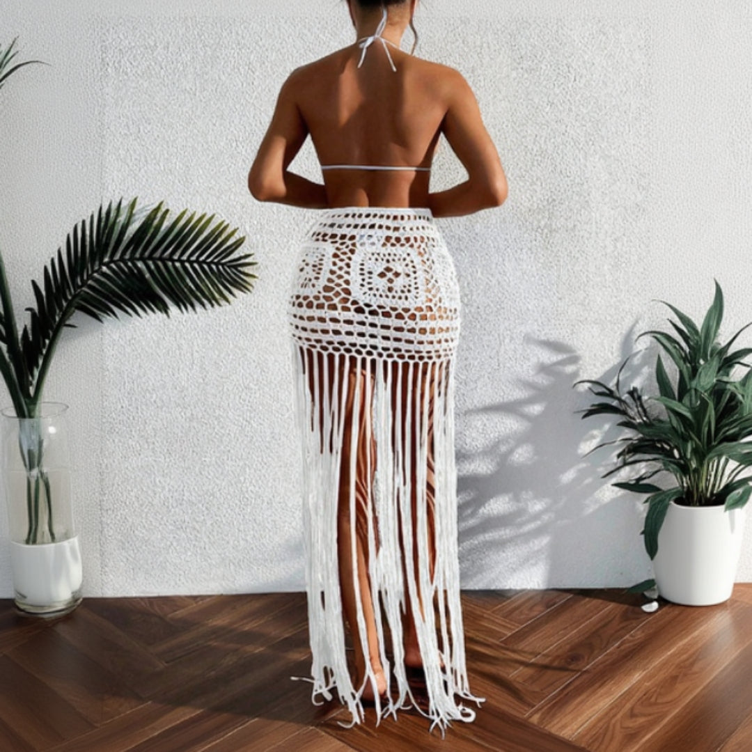 Marina fringe drift cover dress for women, boho fringe beach cover-up dress for bikini and resort styling