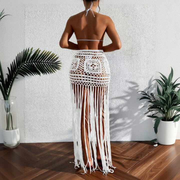 Marina fringe drift cover dress for women, boho fringe beach cover-up dress for bikini and resort styling