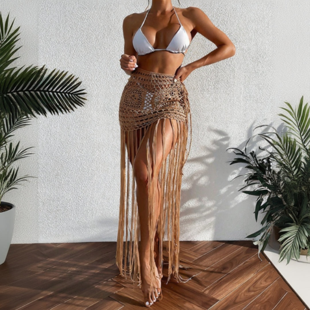 Marina fringe drift cover dress for women, boho fringe beach cover-up dress for bikini and resort styling