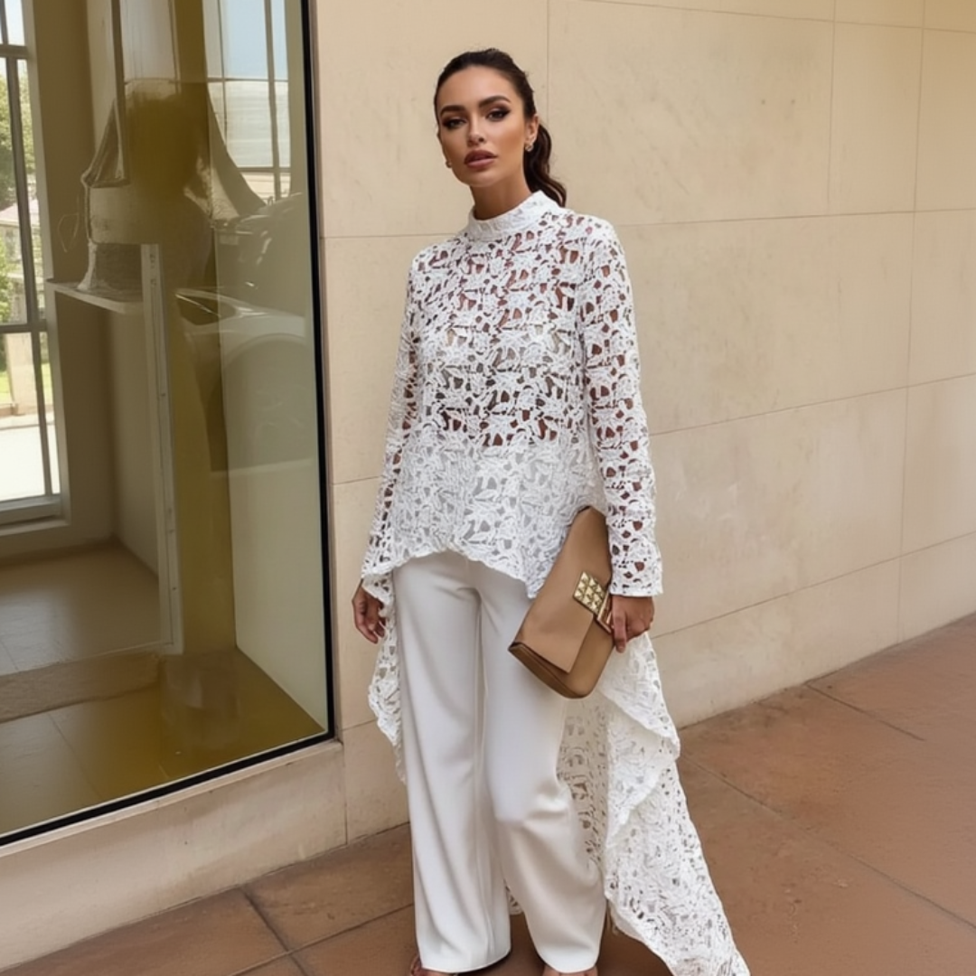 Modern romance lace blouse for women, delicate sheer lace top with feminine elegant detailing, stylish dressy outfit piece