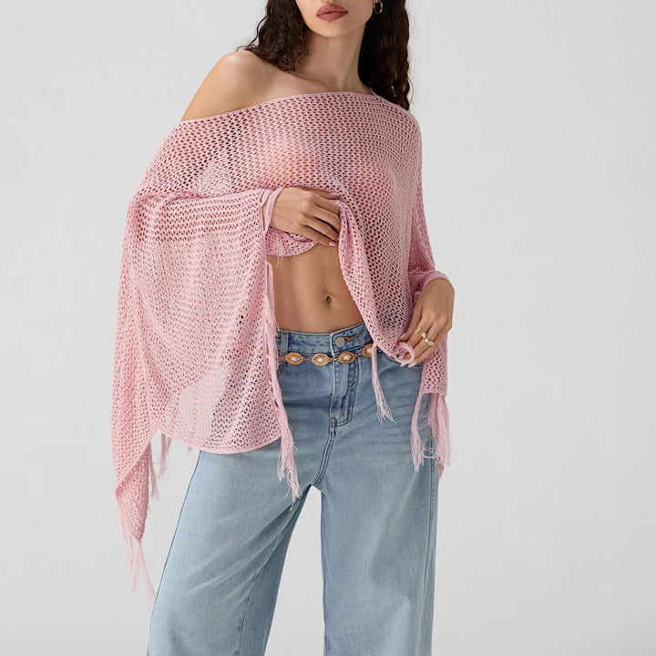 Nova Drift Off-Shoulder Tassel Knit Top