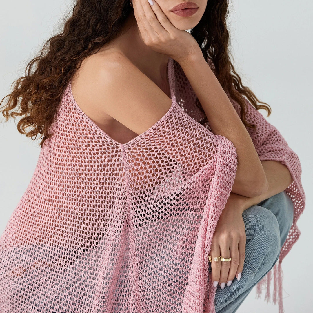 Nova Drift Off-Shoulder Tassel Knit Top