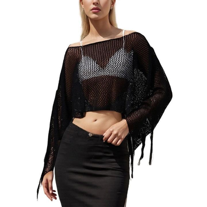 Nova Drift Off-Shoulder Tassel Knit Top