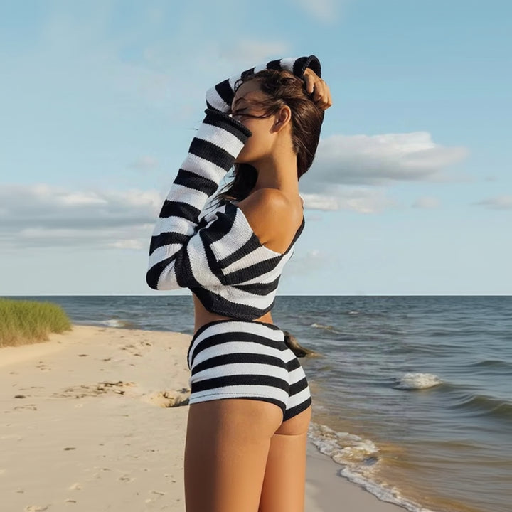Nova off-shoulder knit set for women, cozy off-shoulder matching set for casual, lounge, and chic everyday styling