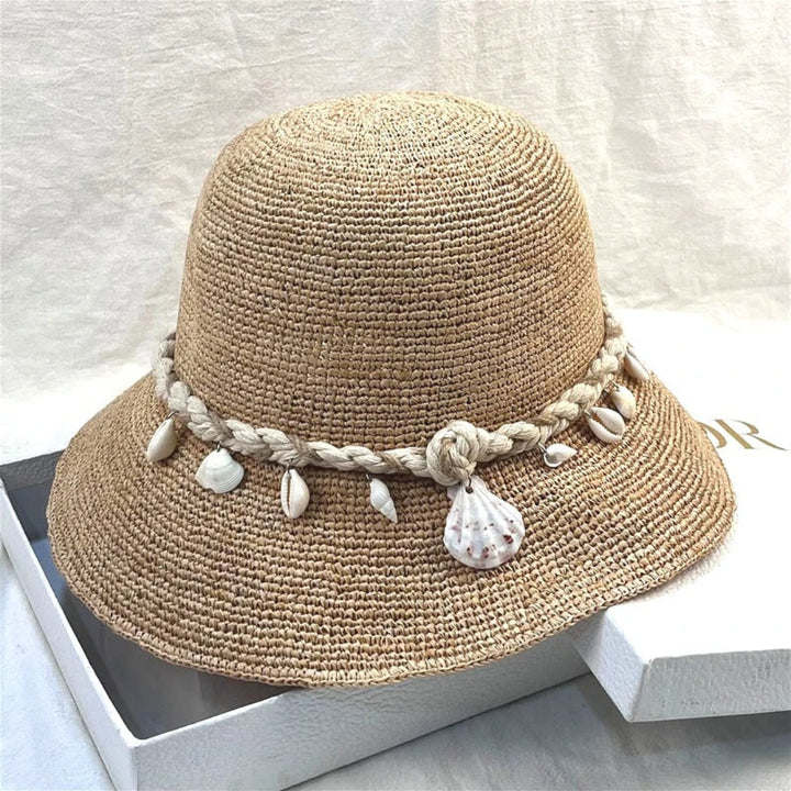 Solea shell raffia bucket hat, lightweight summer hat with shell detail for beach and vacation styling