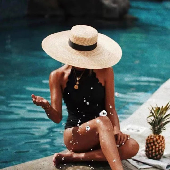 Soleil halo straw hat for women, wide-brim straw hat for beach, vacation, and summer sun protection styling