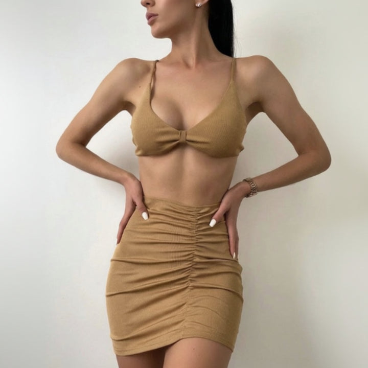 Solene ribbed skirtini set for women, stylish ribbed bikini and skirt set for beach and vacation looks