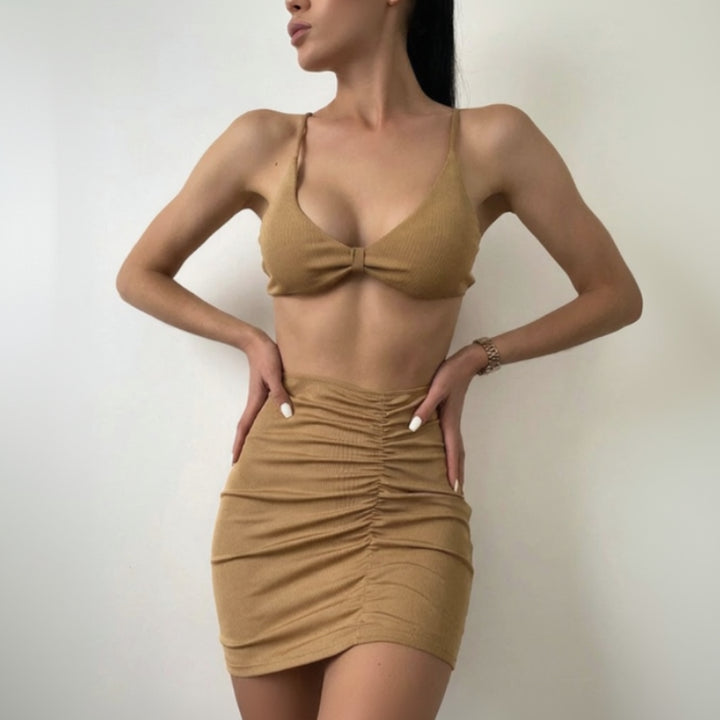 Solene ribbed skirtini set for women, stylish ribbed bikini and skirt set for beach and vacation looks