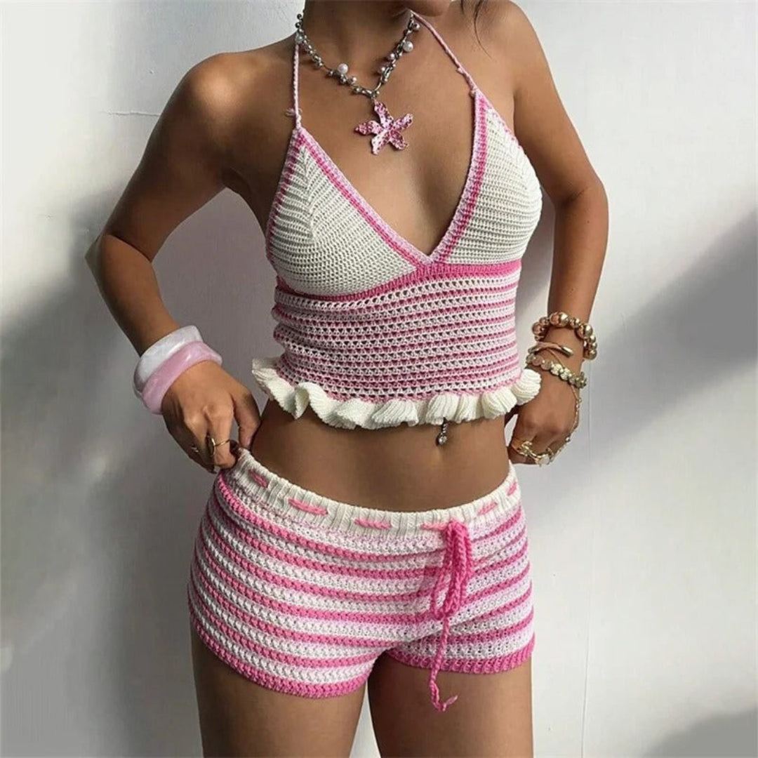 Sorelle stripe wave set for women, stylish striped two-piece outfit for casual summer and beach styling