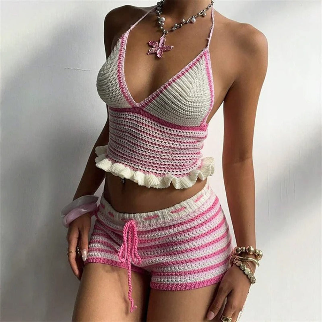 Sorelle stripe wave set for women, stylish striped two-piece outfit for casual summer and beach styling