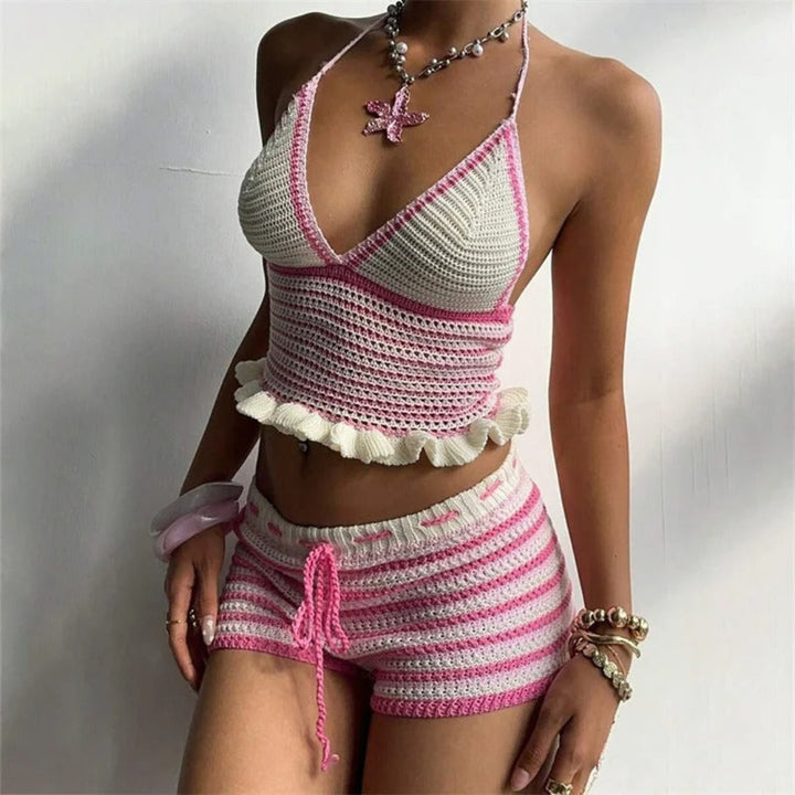Sorelle stripe wave set for women, stylish striped two-piece outfit for casual summer and beach styling
