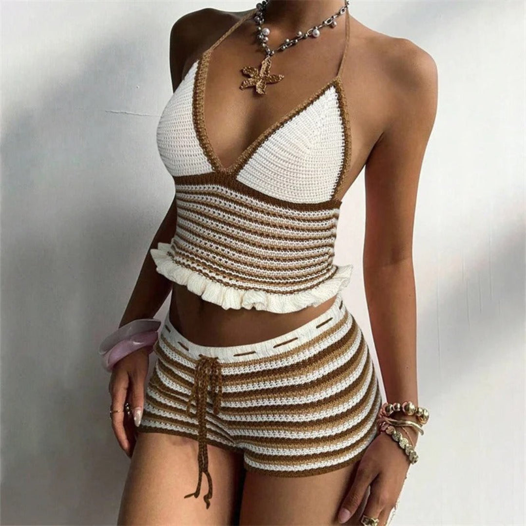 Sorelle stripe wave set for women, stylish striped two-piece outfit for casual summer and beach styling