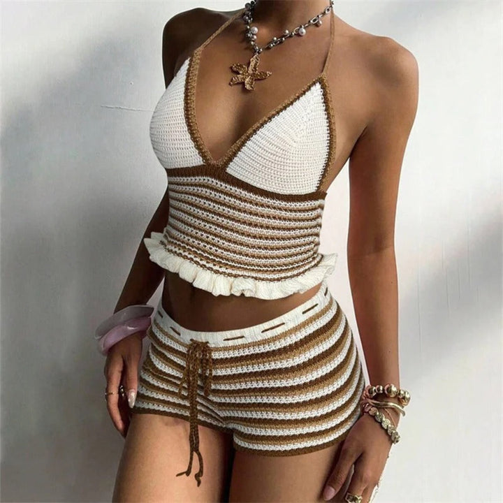Sorelle stripe wave set for women, stylish striped two-piece outfit for casual summer and beach styling