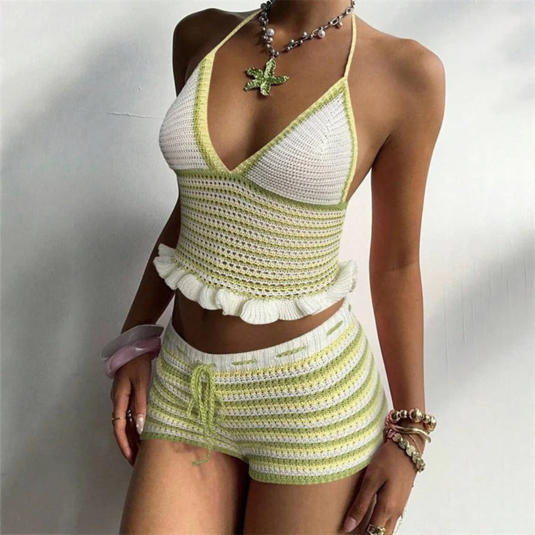Sorelle stripe wave set for women, stylish striped two-piece outfit for casual summer and beach styling