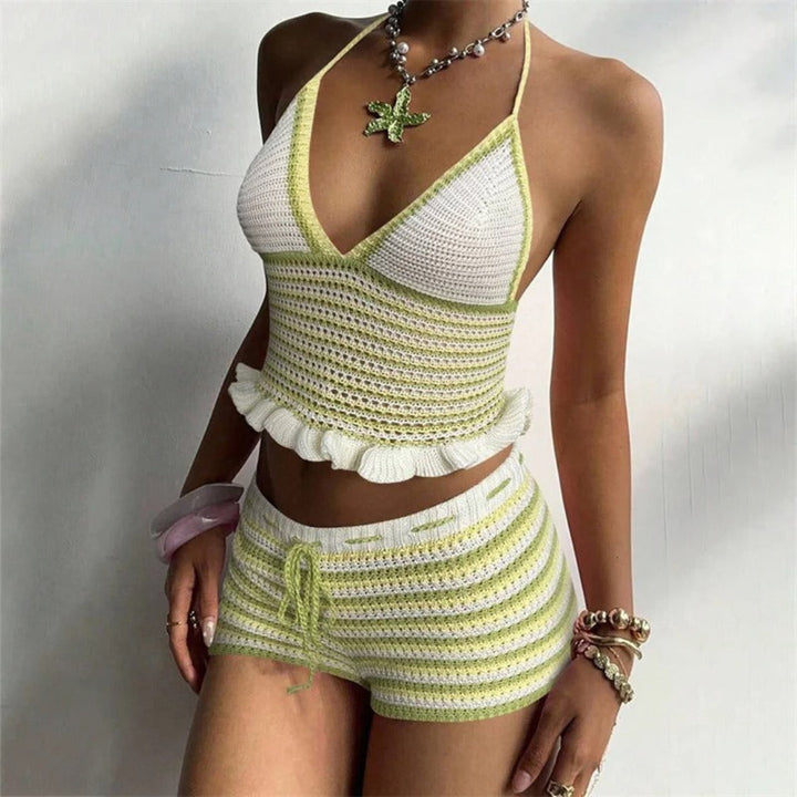 Sorelle stripe wave set for women, stylish striped two-piece outfit for casual summer and beach styling