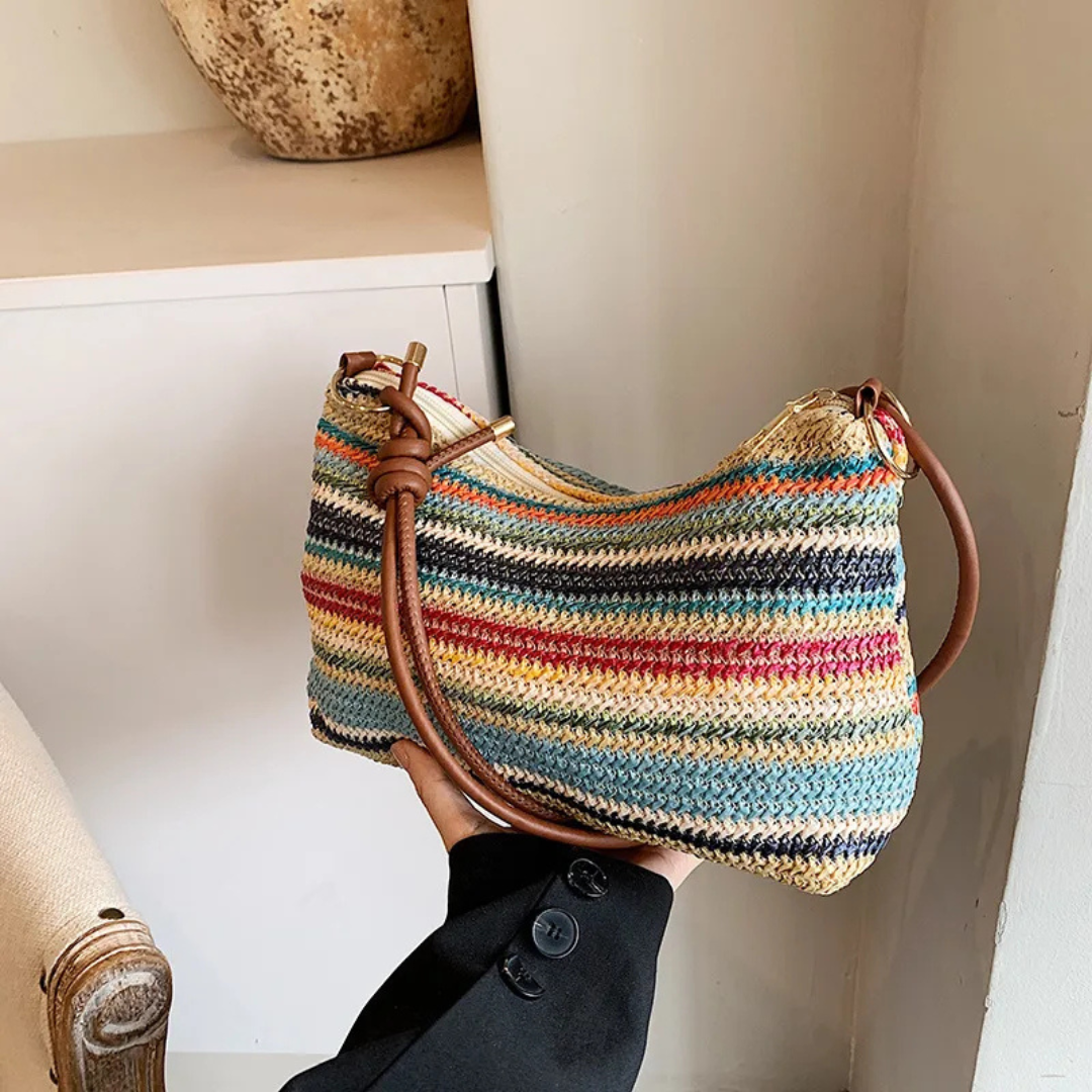 women’s striped straw tote bag large capacity beach bag with zipper closure