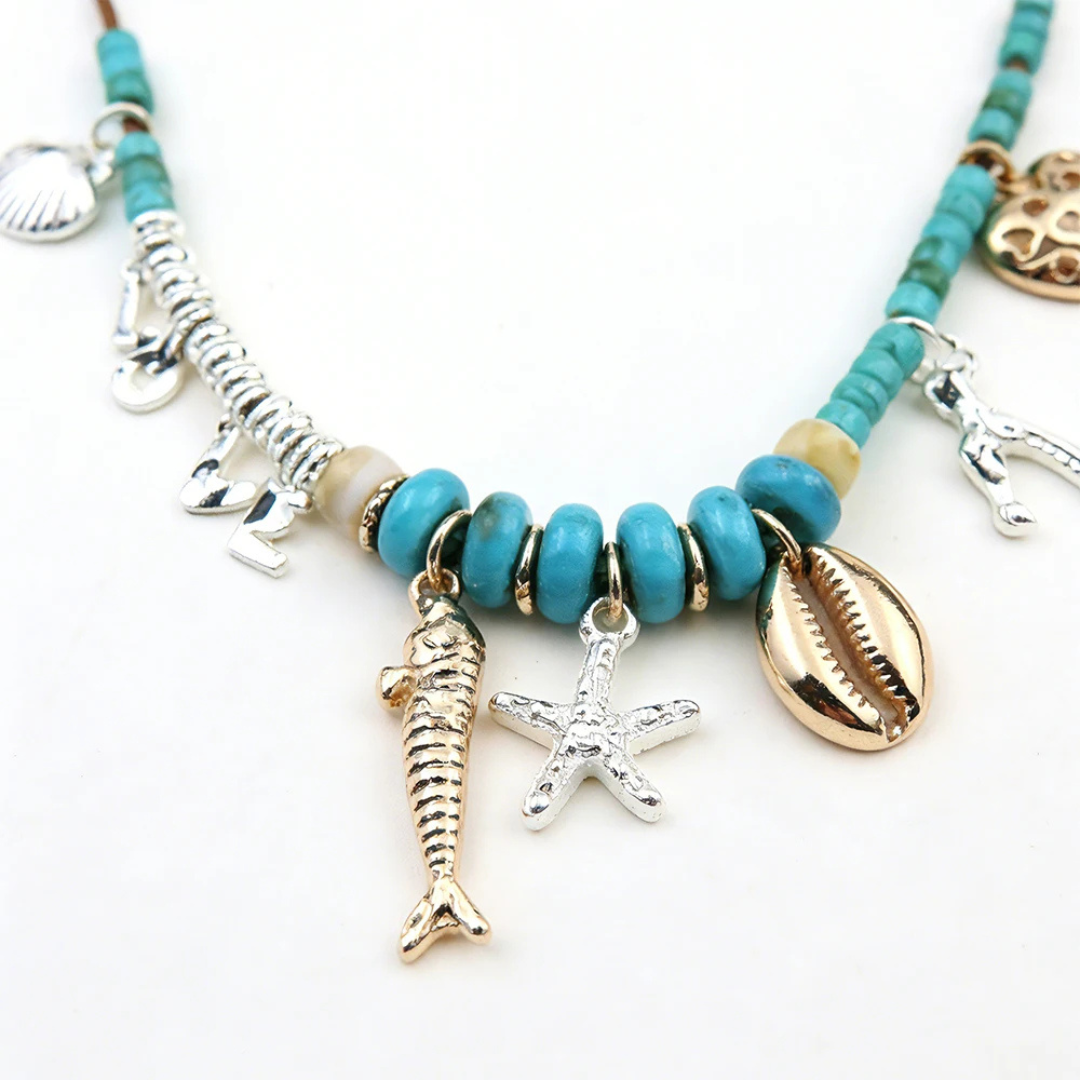 Turquoise Sea Charm Beaded Necklace
