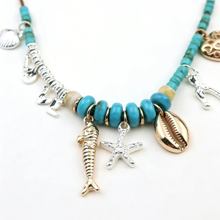 Turquoise Sea Charm Beaded Necklace